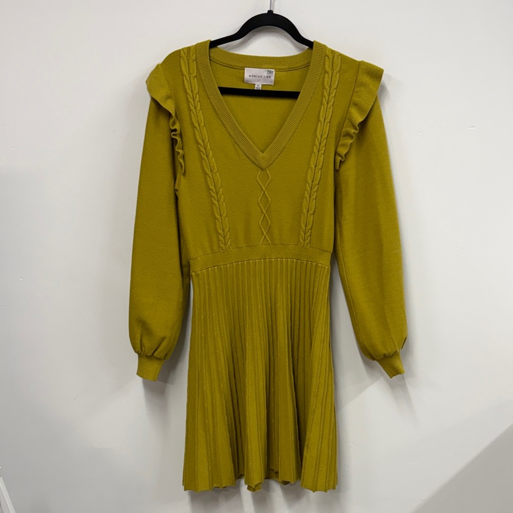 Anthropologie x Adelyn Rae Hestia pleated sweater dress in a chartreuse M